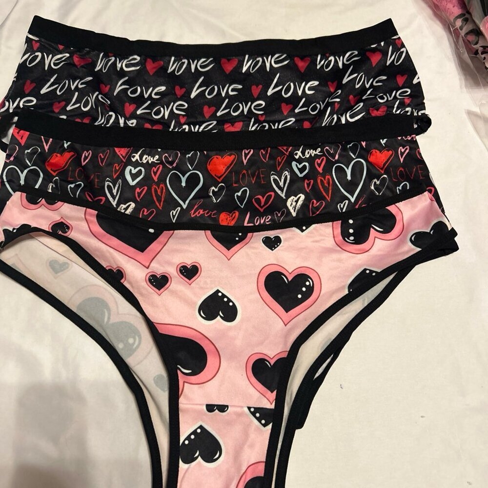 Morvia 3pk Love & Hearts High Leg Woman’s panties 1XL Lingerie Valentines